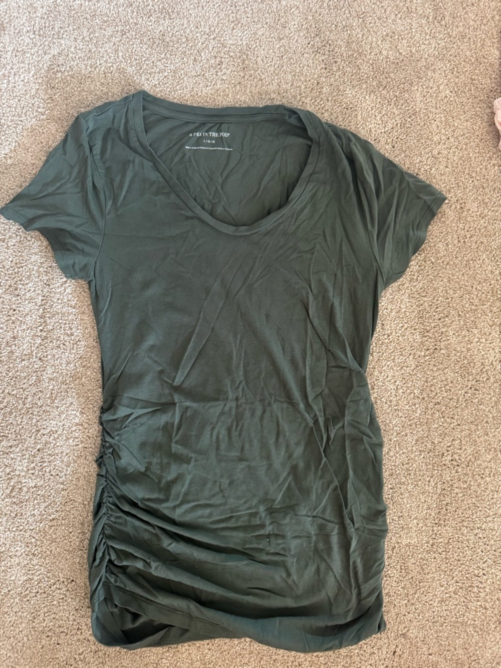 A Pea in the Pod Olive Scoop Neck Maternity Tee with Side Ruching